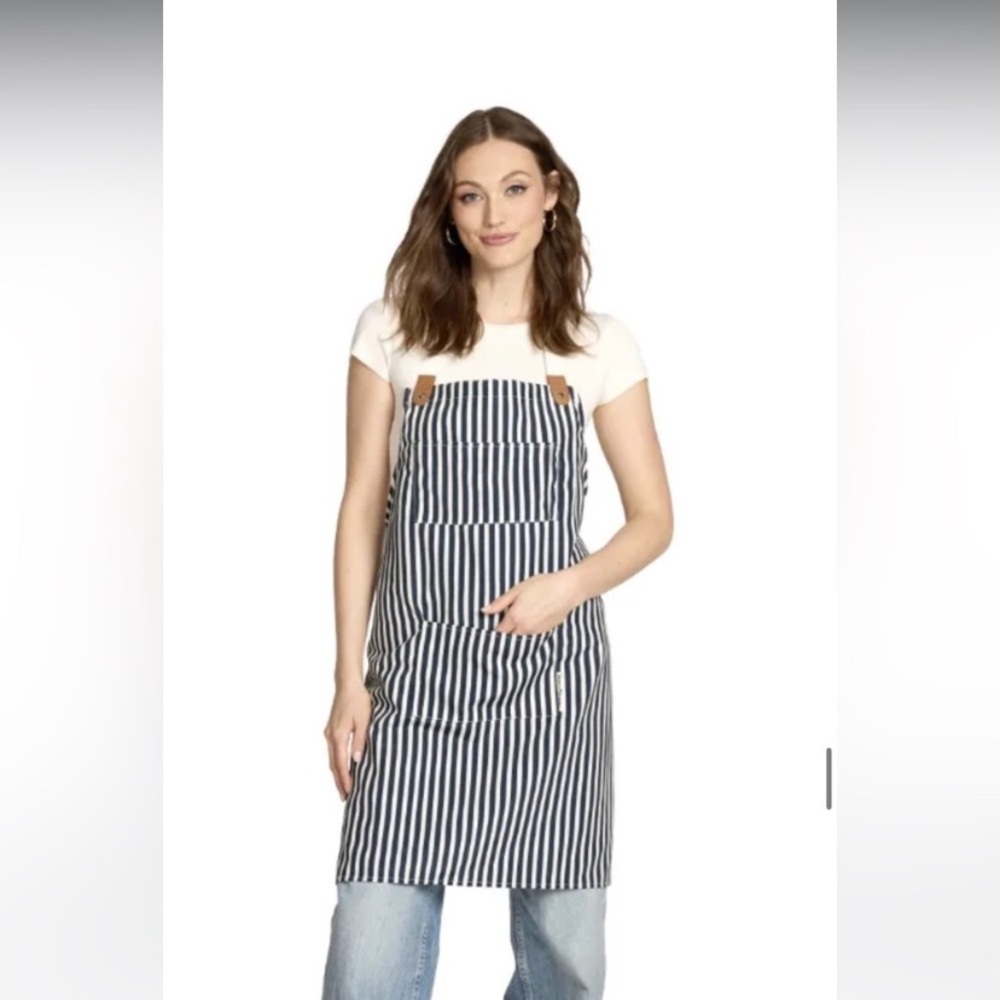 Navy and White Striped Cotton Apron